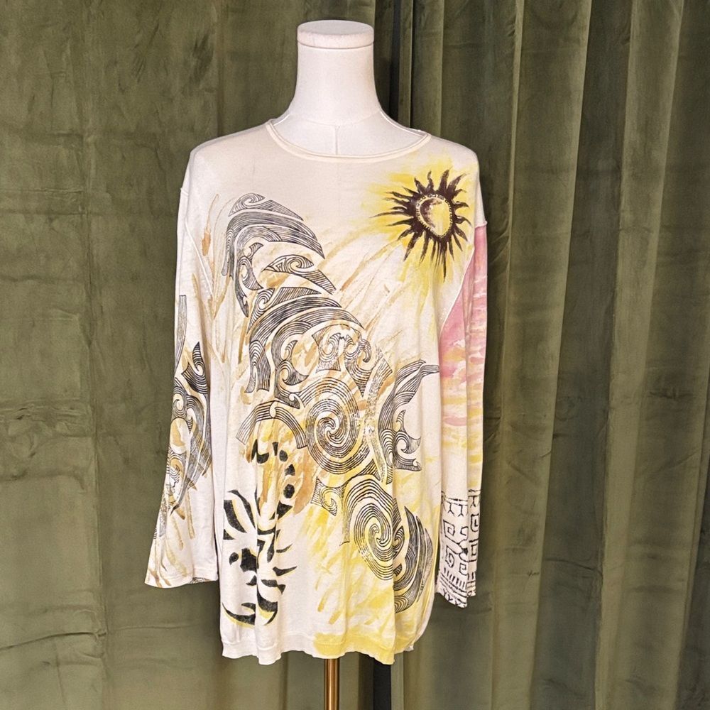 Roberto Cavalli class  silk /cotton Artistic Graphic Women's  long sleeve Top, L